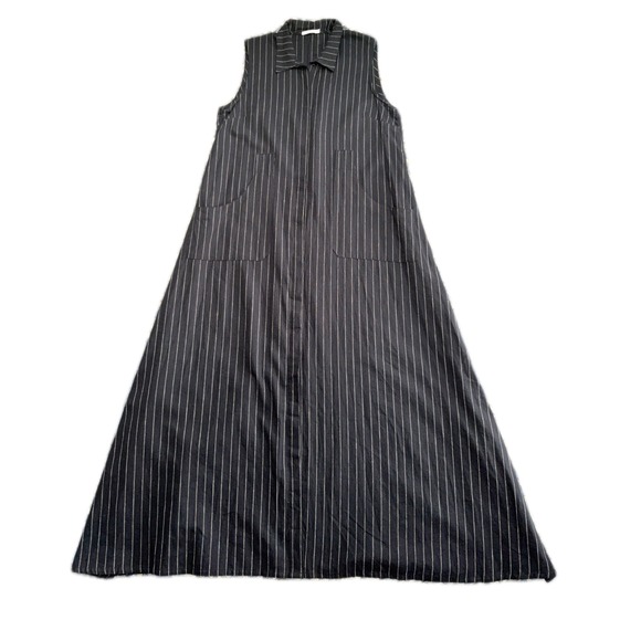 Karen Shavit XL Black White Linen Blend Sleeveless Maxi Shirt Dress Lagenlook - Picture 1 of 10